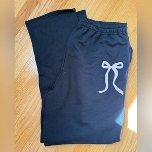 Black Cozy Sweatpants with White Bow Detail